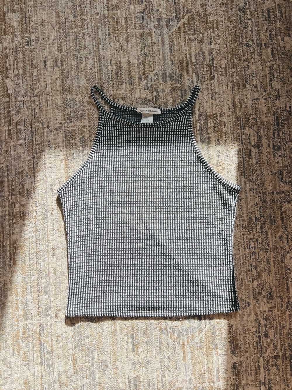 Caution To The Wind Black and White Ribbed High Neck Cropped Tank